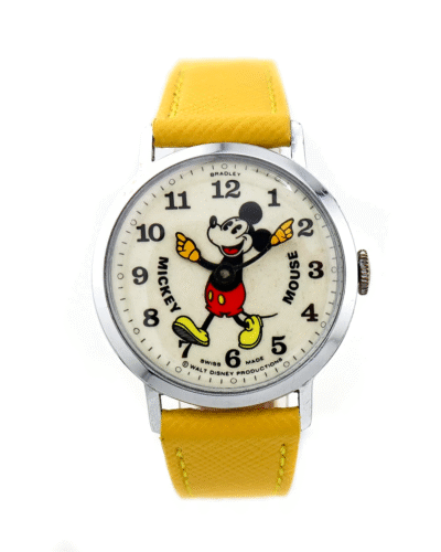 Vintage Mickey Mouse Watch Bradley Mechanical Disney Swiss Made 34mm Pie Eye