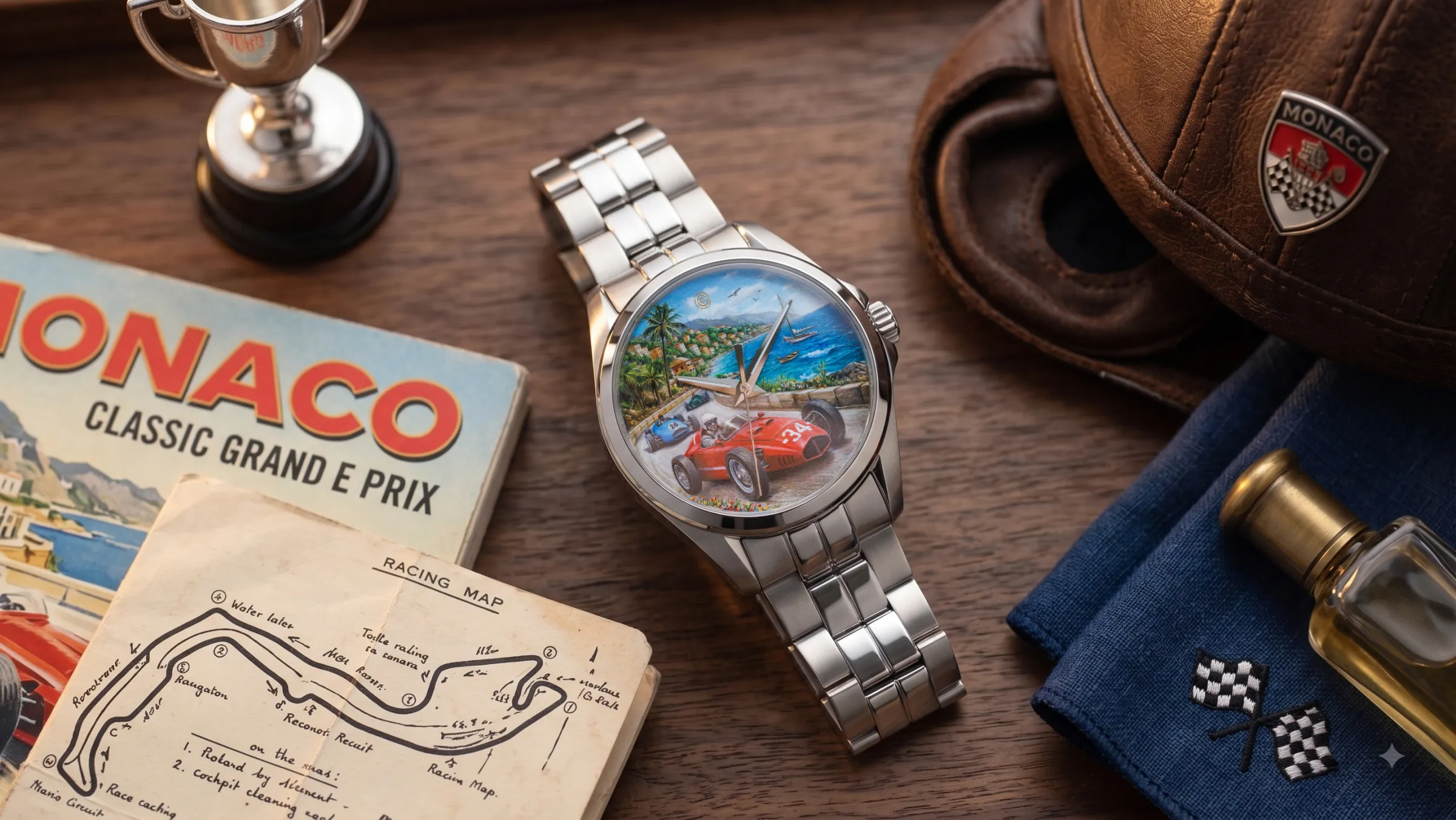 Monaco Grand Prix memorabilia flat-lay