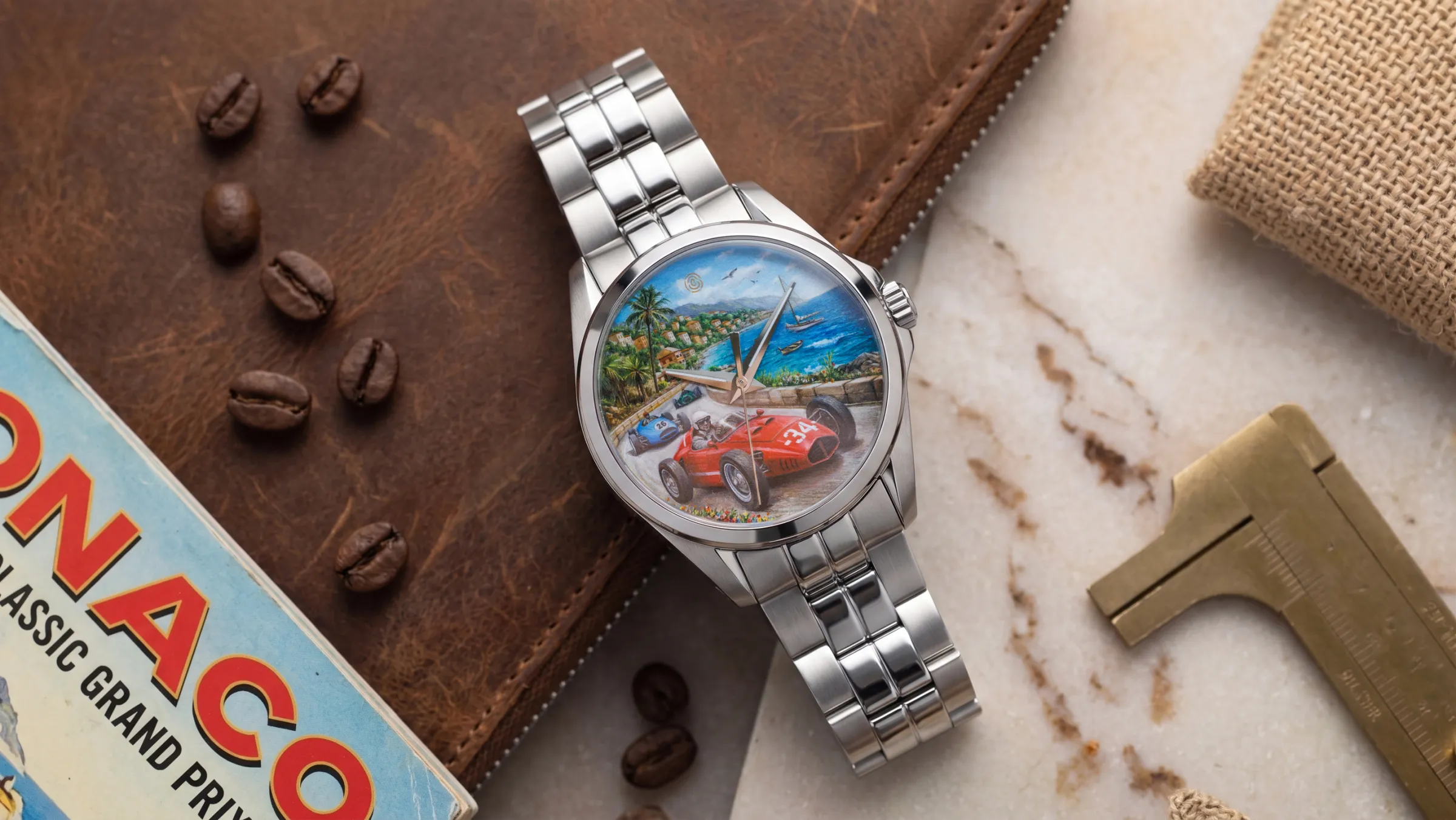 Watch with Monaco book and coffee beans
